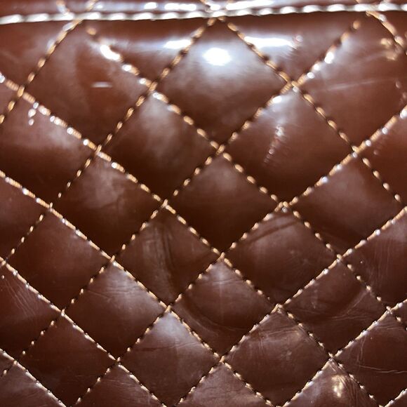 Consuela Quilted Brown Patent w Leather Trim Embroidered Clutch Wristlet NEW - Picture 9 of 14